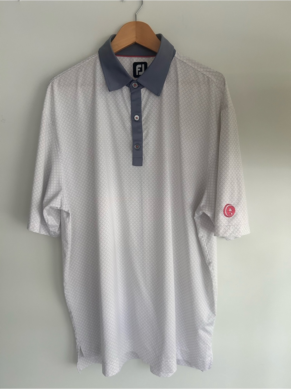 FootJoy Men's White Polo with Gray Collar and Placket